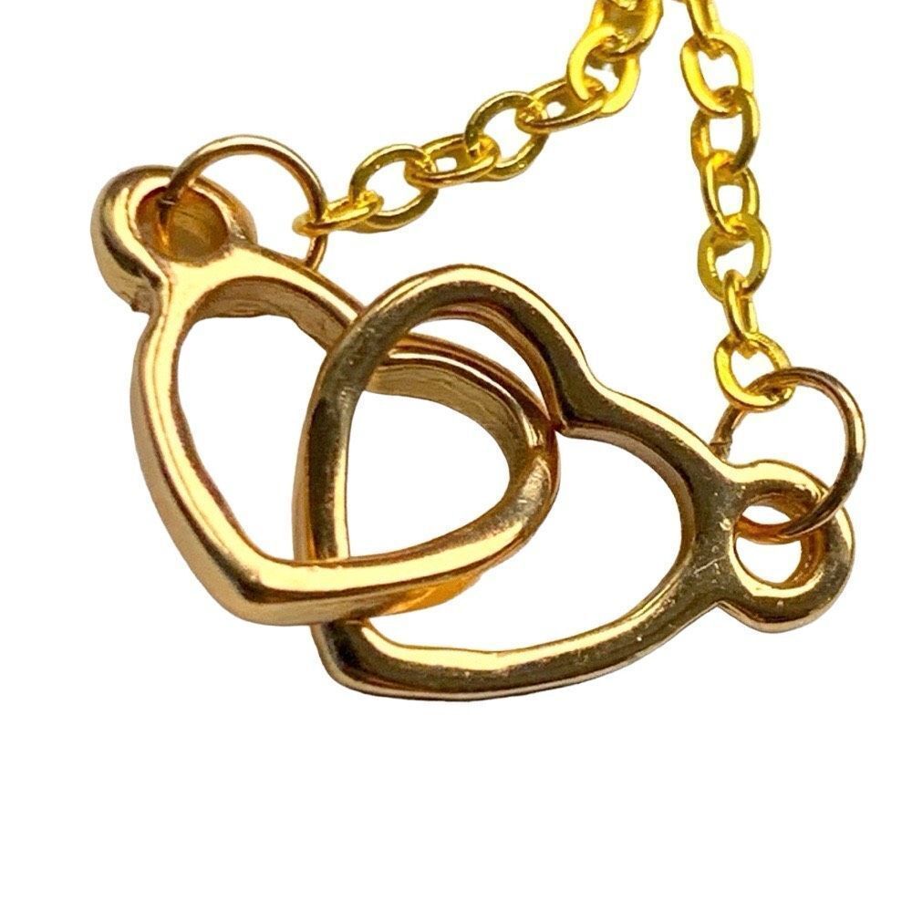 Double Interlocking Hearts Necklace in Gold Tone